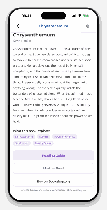 A book page for Chrysanthemum showing what the book explores.